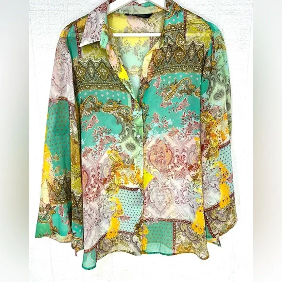 Zara sheer patch work button down shirt - Picture 5 of 11